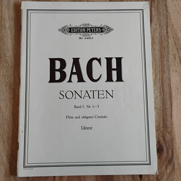 Bach Sonaten Band I: Nr. 1-3 Flute and obligates Cembalo Urtext Edition Peters - Picture 1 of 6